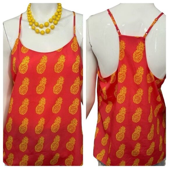 J-Crew Coral and Yellow Pineapple Racer Back‎ Tank - 10 - Picture 1 of 11